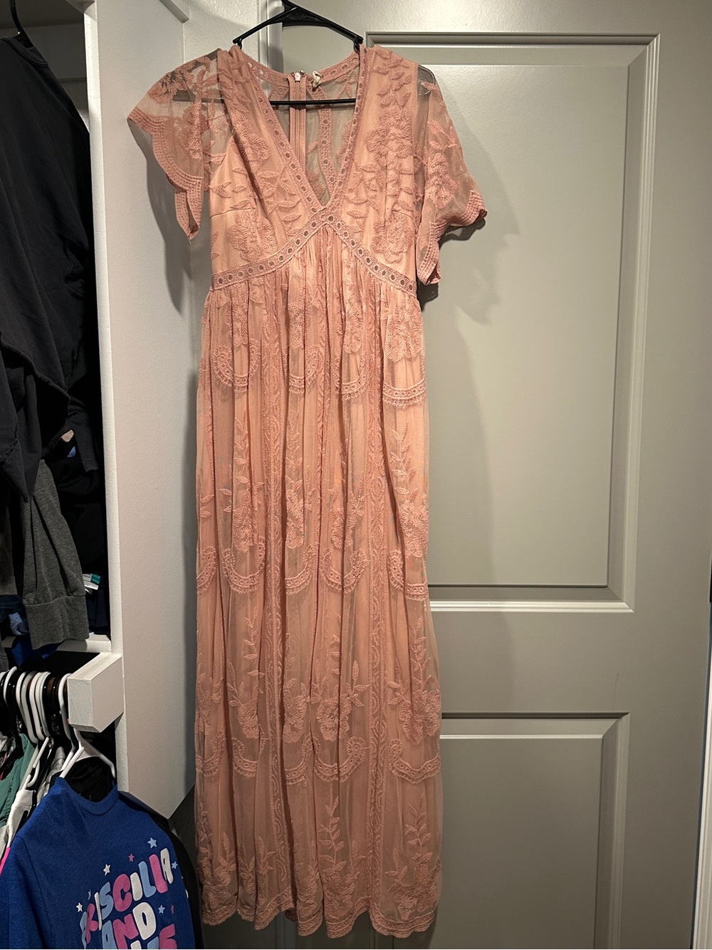 Pinkblush Peach Lace Maxi Dress with V-Neck
